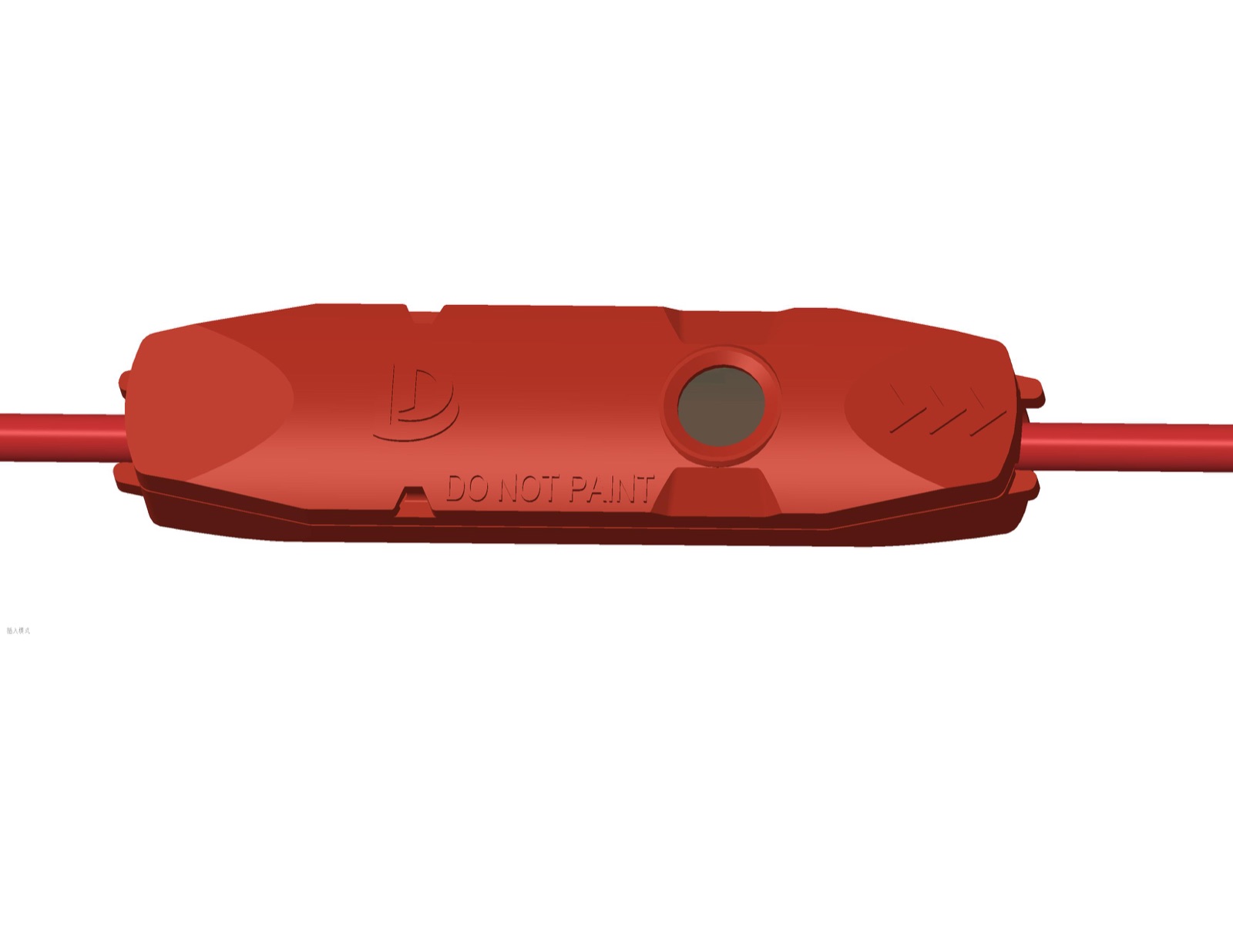 IHTC sensing module on the sensing cable — sealed red housing with infrared window, marked DO NOT PAINT